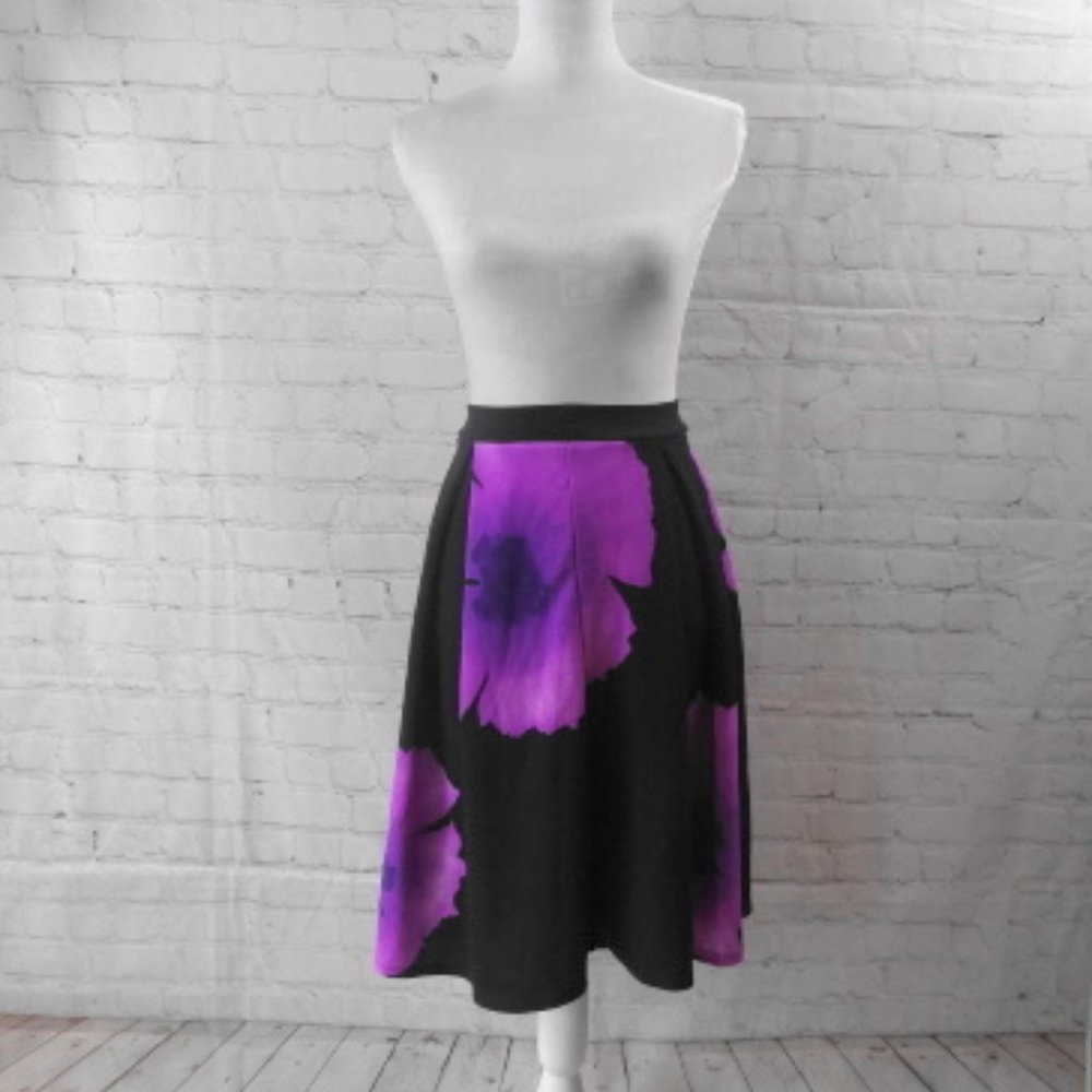 🆕Ashley Stewart Floral Pleat Skirt | Black/Purple